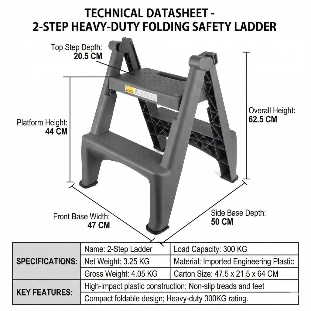2-Step Heavy Duty Folable Safety Ladder (PP ABS）.webp