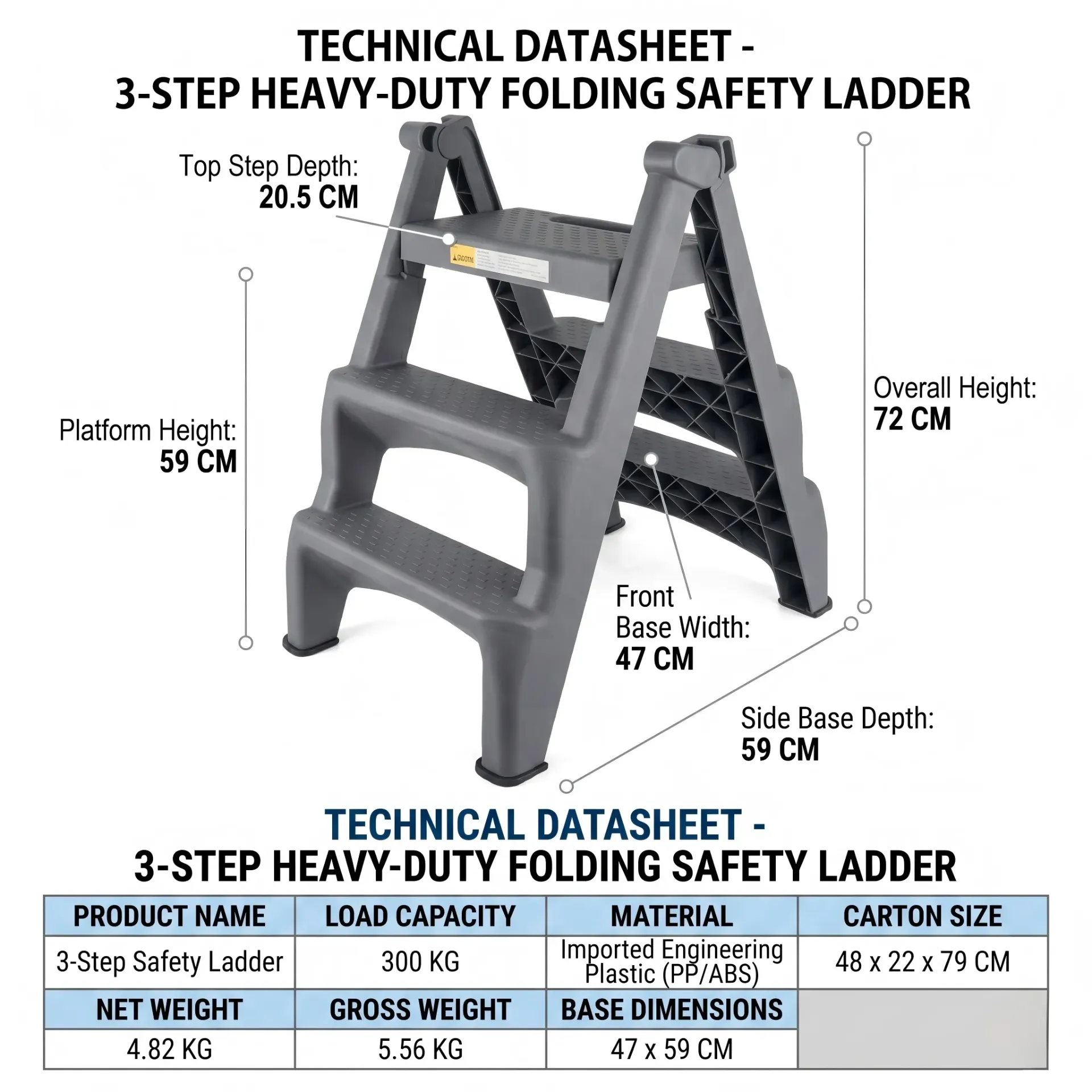 2-Step / 3 Step Heavy Duty Plastic Safety Ladder (PP/ABS)