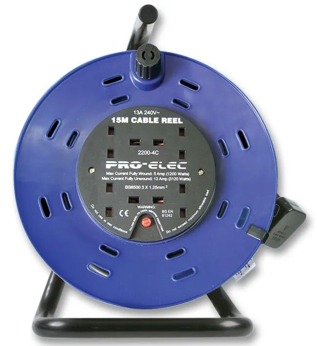 PRO ELEC 2200-4-15M 4-Socket 15m Cable Reel 13A UK